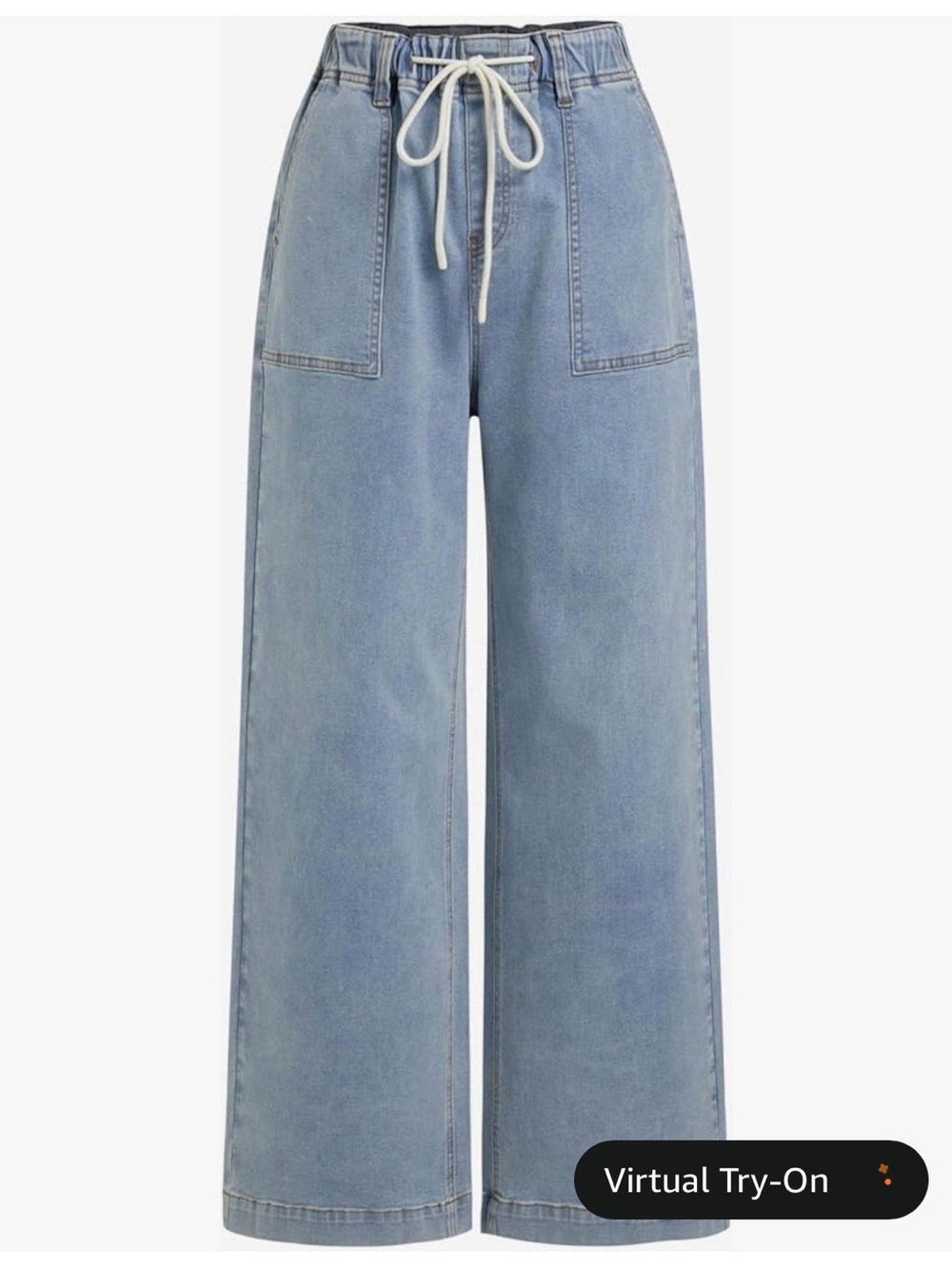 Cider Light Blue Wide-Leg Women’s Jeans with Drawstring Waist